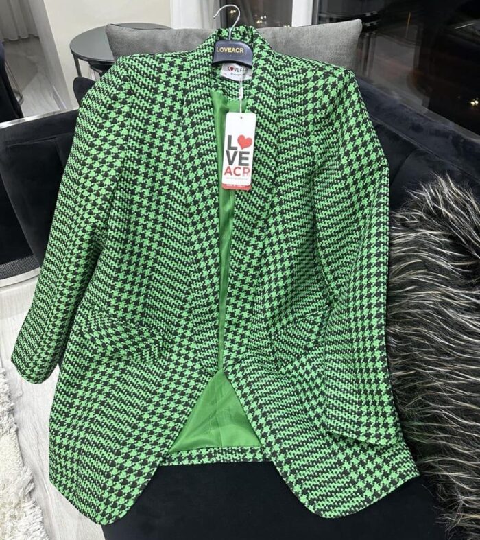Blazer Vert Pied-de-Poule – Style Vintage Réinventé
