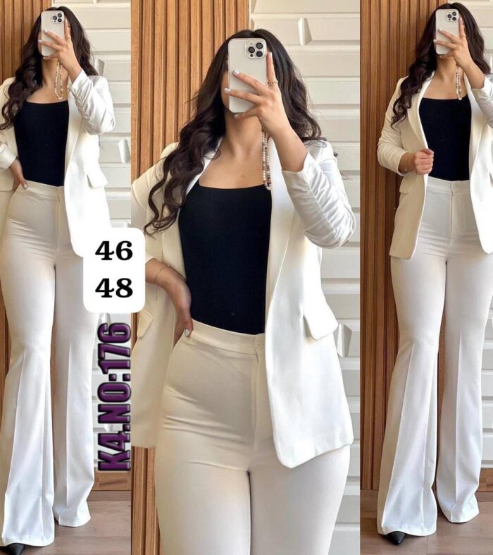 Tailleur blanc femme – Veste cintrée & pantalon flare