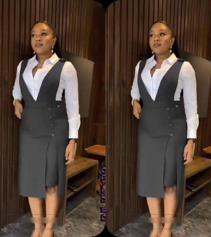 Robe tailleur sans manches avec chemise intégrée – Style working girl chic