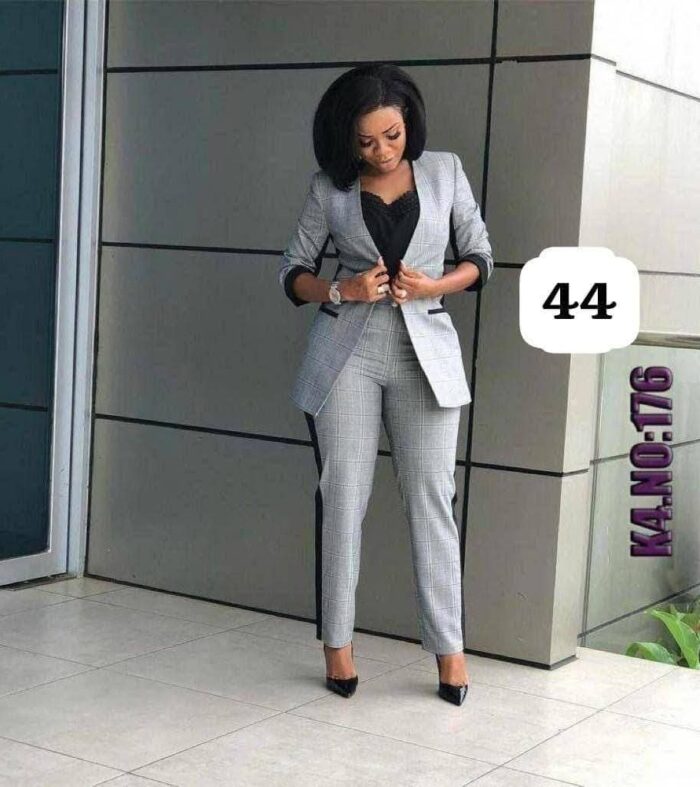 ailleur femme à carreaux gris – Veste cintrée & pantalon slim