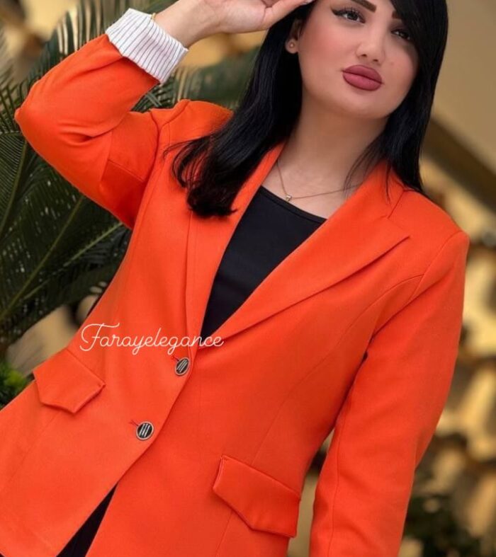 Blazer femme orange – Veste cintrée à 1 bouton, manches retroussables